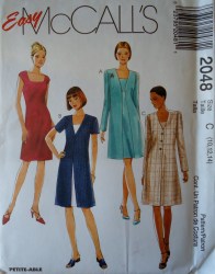 2048 MCCALLS EZ SHORT - LONG SLEEVE SQUARE NECK DRESS, JACKET PATTERN  20-24 or 16-20, 12-16; 14-18 CHOICE